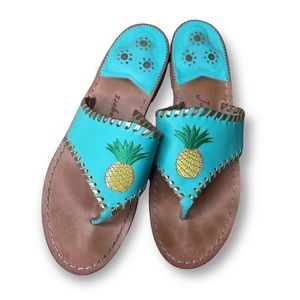 Jack Rogers Pineapple Embroidered Teal Thong Sandals